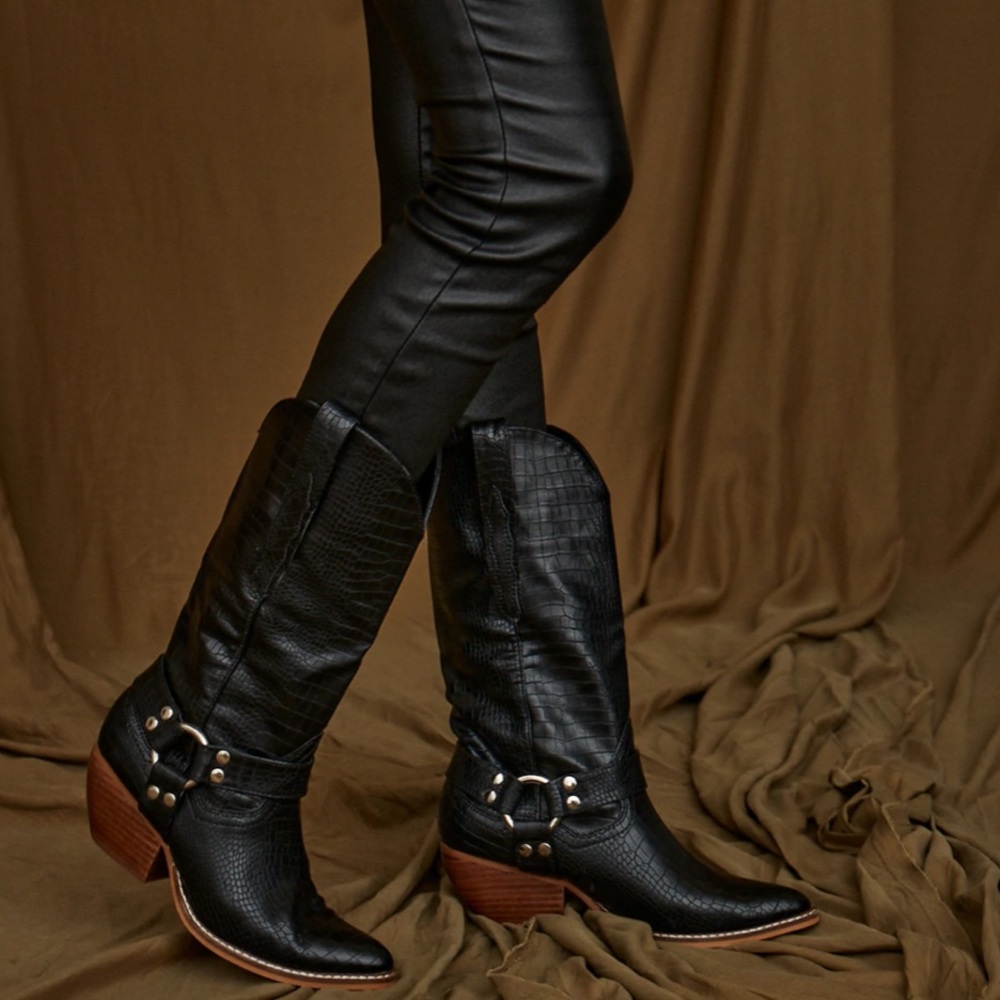 NEW Ryder Black Croc Western Cowgirl Boots